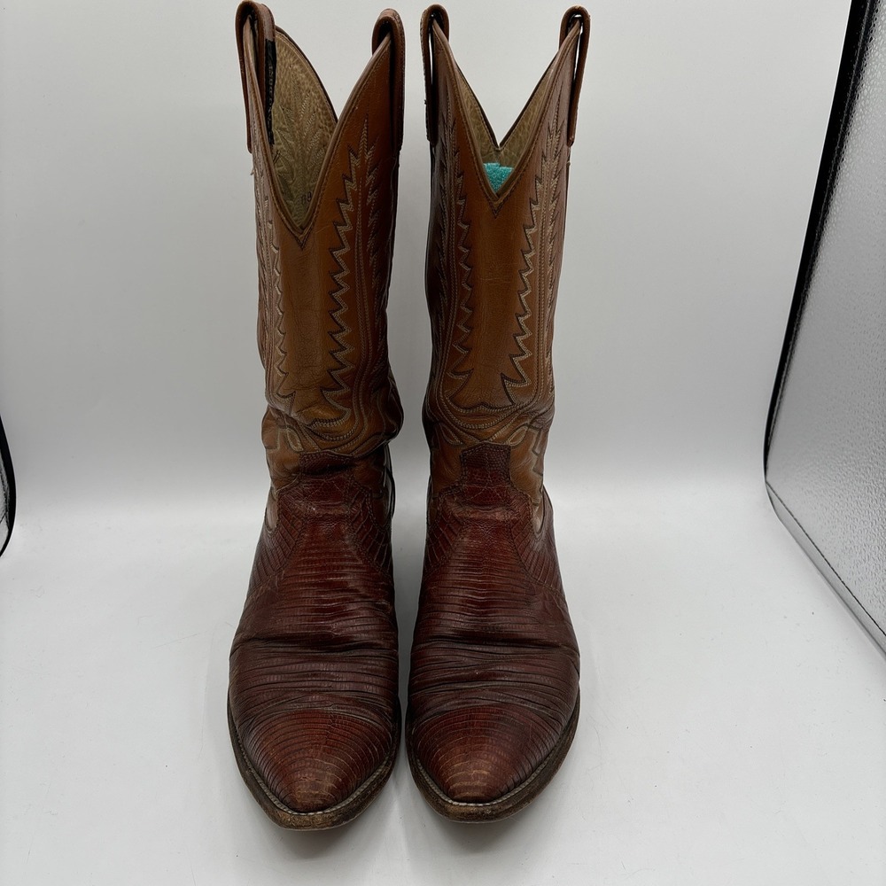 Dan Post Western‎ Boots Men's 9 D Brown Teju Lizard Leather Style 06836 Vintage